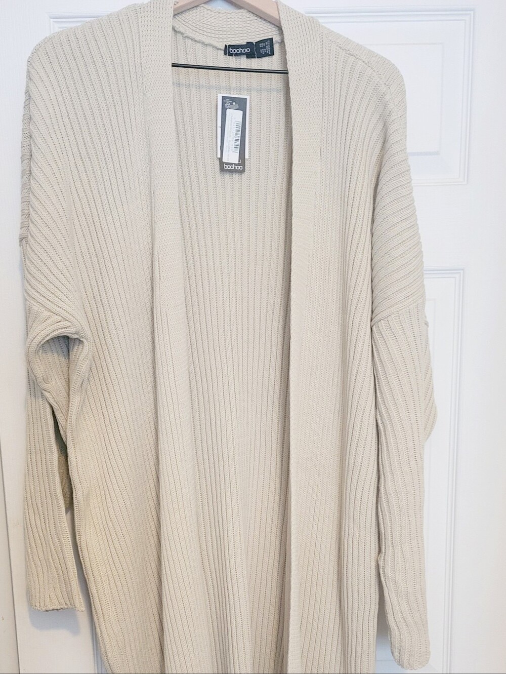 Boohoo Cream Ribbed Maxi Cardigan Dress